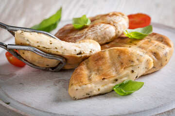 Delicious grilled halloumi cheese as food for a vegetarian barbecue.