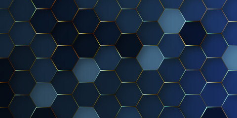 Blue hexagonal mesh background. Technology concept 3d honeycomb blue hexagon background with geometric shapes, modern hexagon background for decoration, book cover, template and construction.