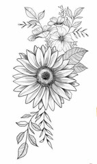 SUn Flower Outline Aesthetic, Beauty Vector, Drawing Sketch, Daisy Gerbera vintage illustration