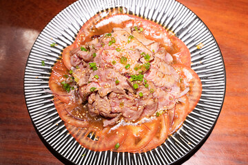 a delicious semi cooked yellow beef