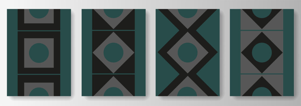 Set collection of dark green geometric backgrounds