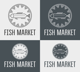 Fish shop logo. Stylish geometric fish in a circle. Northern ethnic stylization