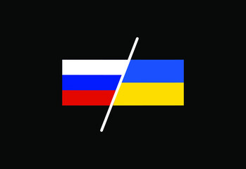 The flag of Russia and Ukraine on a black background. We are against the war.