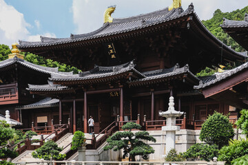 Monk buddhist landscape temple building historic traditional tower in Asia travel tourist
