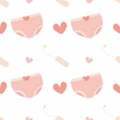 Lettering composition about menstruation with the phrase hug me it period time. Concept of quiet and comfortable menstrual period, tampons, sanitary napkins, menstrual cup, pms. Vector illustration