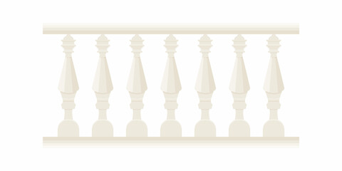 Marble balustrade with balusters for fencing and protection from falling. Concept of decorative railing and architecture element. Palace of castle fence. Balcony handrail with stone pillars. Vector
