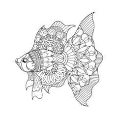 Bettafish mandala zentangle illustration in lineal style