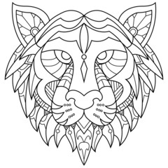 Lion mandala zentangle illustration in lineal style coloring book