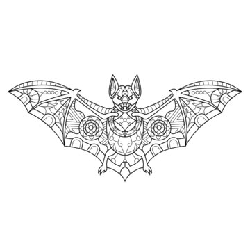 Bat illustration mandala zentangle in lineal style coloring book