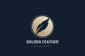 Lawyer Writer Logo Feather Quill symbol Circle shape vector design template Negative space style.