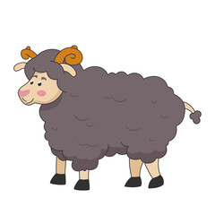 cartoon grey ram cartoon isolated on white