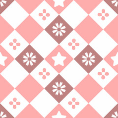 check pattern with flower and star seamless background for fabric pattern
