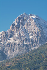View of the Abruzzo mountain Gran Sasso and view of the hills below