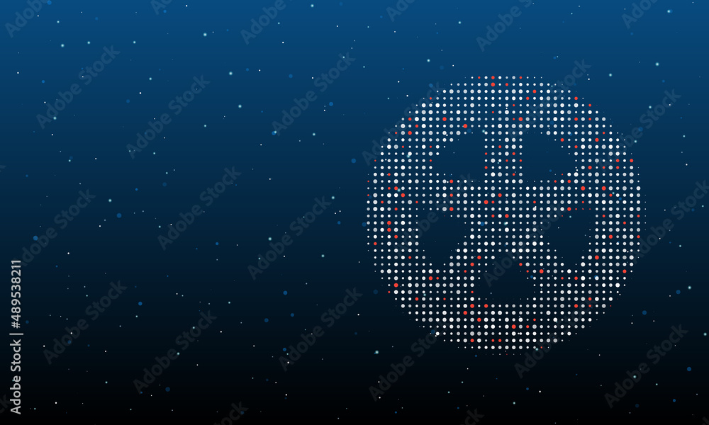 Poster on the right is the car wheel symbol filled with white dots. background pattern from dots and circle