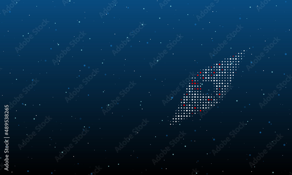 Poster on the right is the compass symbol filled with white dots. background pattern from dots and circles 