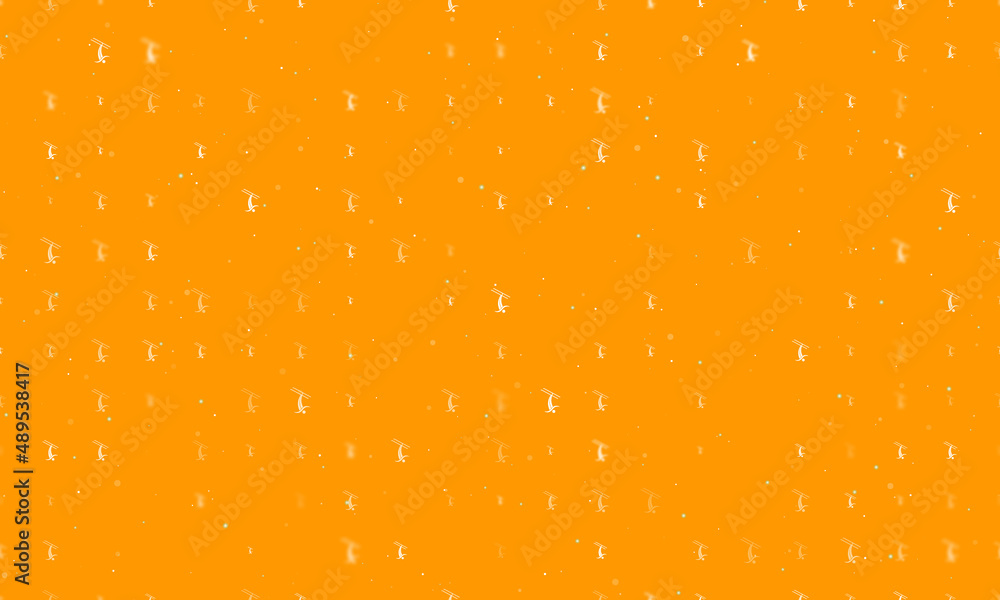 Poster seamless background pattern of evenly spaced white freestyle skiing symbols of different sizes and o