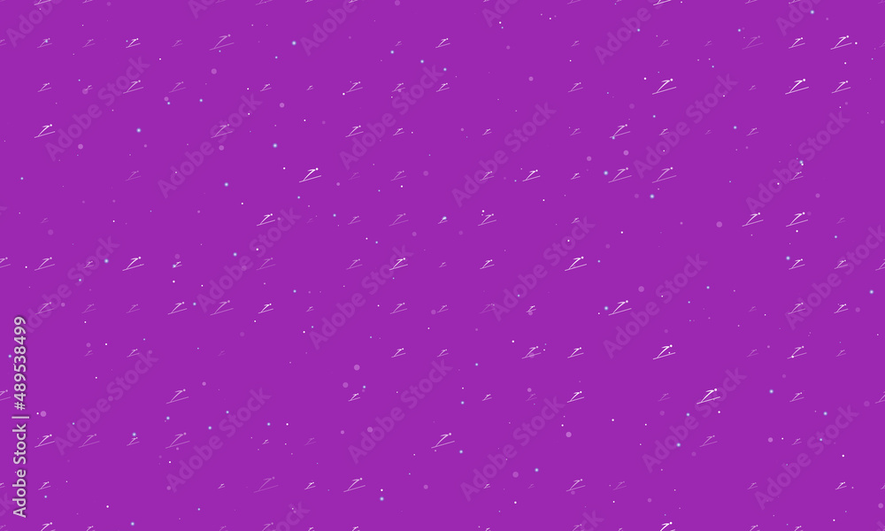 Poster Seamless background pattern of evenly spaced white Ski jumping symbols of different sizes and opacity. Vector illustration on purple background with stars