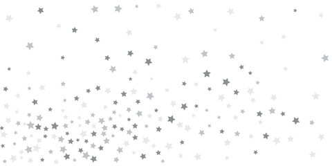 Silver star confetti. Falling stars on a white background. Illustration of flying shining stars. Decorative element. Suitable for your design, postcards, invitations, gift, vip.