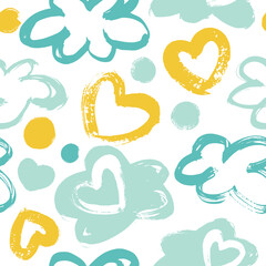 Seamless background of hearts in pastel colors. Great for baby, valentine's day, mother's day, wedding, scrapbook, surface textures.