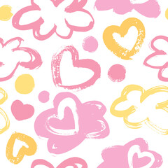 Seamless background of hearts in pastel colors. Great for baby, valentine's day, mother's day, wedding, scrapbook, surface textures.