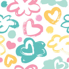 Seamless background of hearts in pastel colors. Great for baby, valentine's day, mother's day, wedding, scrapbook, surface textures.