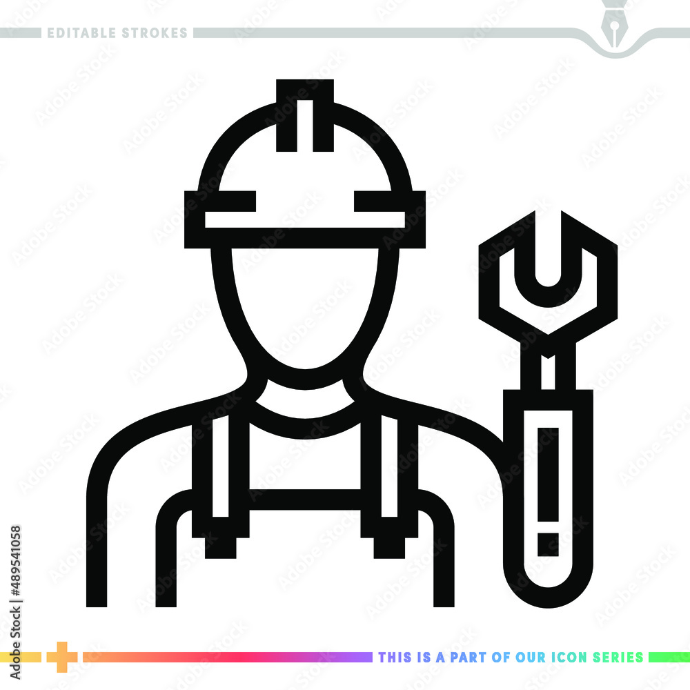Poster line icon for head workman illustrations with editable strokes. this vector graphic has customizable