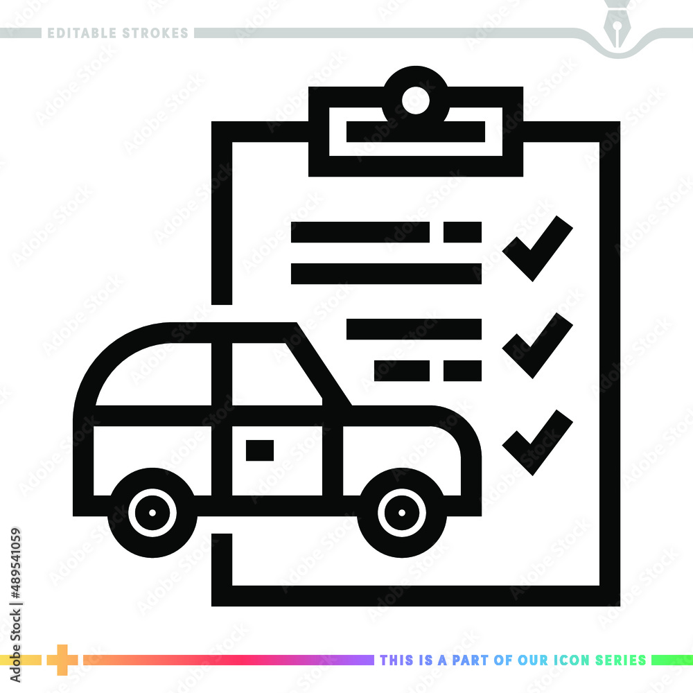 Aufkleber line icon for vehicle inspection illustrations with editable strokes. this vector graphic has custom