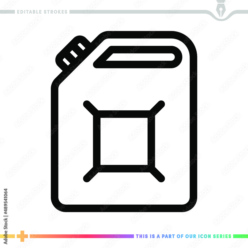 Poster line icon for plastic jerry can illustrations with editable strokes. this vector graphic has customi