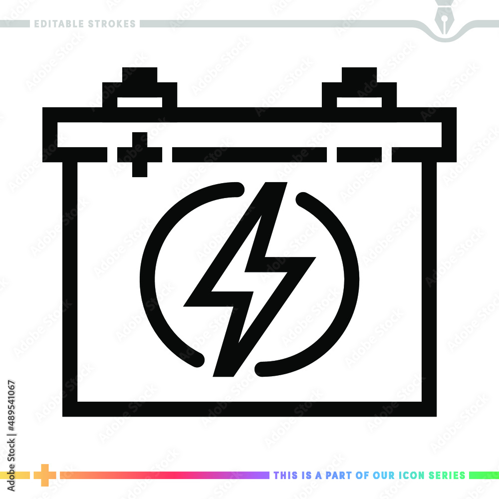 Aufkleber line icon for automobile battery illustrations with editable strokes. this vector graphic has custom