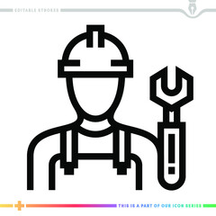 Line icon for head workman illustrations with editable strokes. This vector graphic has customizable stroke width.