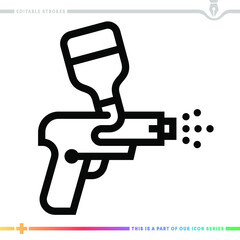Line icon for paint spray gun illustrations with editable strokes. This vector graphic has customizable stroke width.