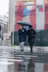 Crossing the street together while thinking and talking