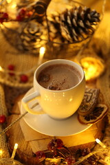 cup of coffee and christmas decorations