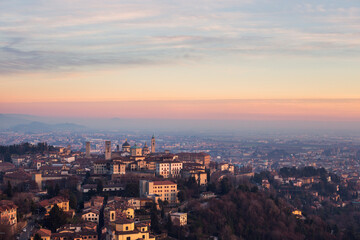 panorama of the city of Bergamo at sunset
