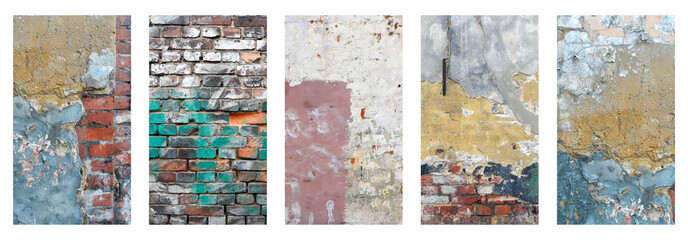 Old brick wall with peeling plaster, dark background for design, social media