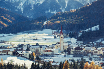 town in the Alps in winter landscape