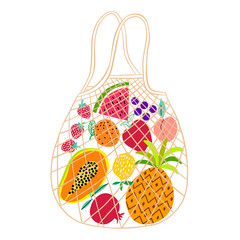 String bag with fruits on a white background. Vector illustration