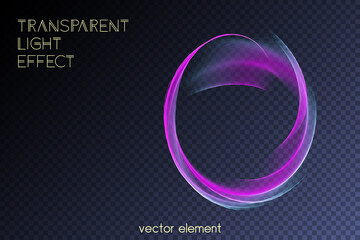 Vector magic glowing swirl trail transparent light effect. Bright shine wavy element for your design