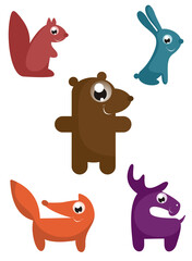 Cartoon funny animal isolated. illustration. Comic cartoon funny animals set for design isolated on white illustration