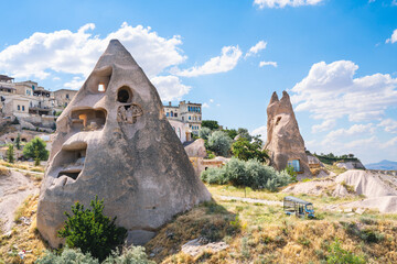 Cracked residential building with broken walls in the ancient ruins of Goreme, Cappadocia.