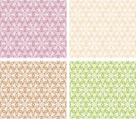 Abstract floral pattern with hearts. Set of different colors. Seamless vector background