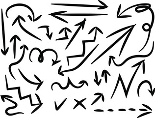 A set of hand-drawn arrows. Vector doodle icon.