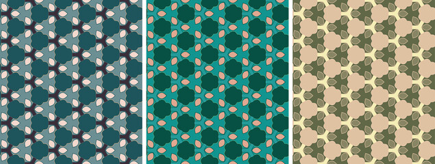 Abstract geometric pattern - trees. Set of different colors. Seamless vector pattern