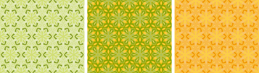 Bright floral geometric pattern. Set of different colors. Seamless vector pattern
