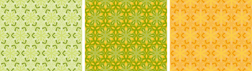 Bright floral geometric pattern. Set of different colors. Seamless vector pattern