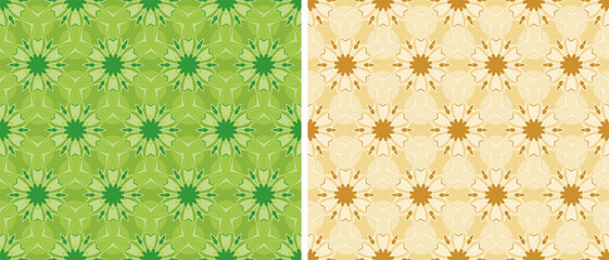Abstract geometric pattern - floral mesh. Set of green and orange shades. Seamless vector pattern