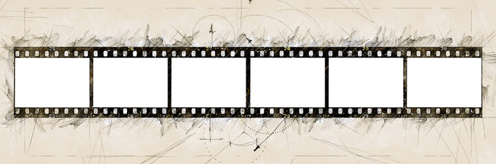 Sketch of a Six pictures Film strip texture with blank space