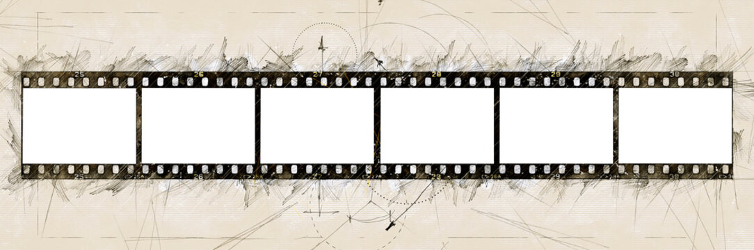 Sketch of a Six pictures Film strip texture with blank space
