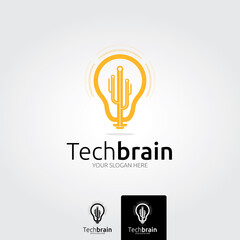 Tech brain logo template - vector