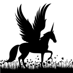 pegasus in the grass silhouette